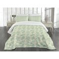 thumbnail image 3 of Ambesonne Green Quilted Bedspread Set 3 Pcs, Botanical Floral Vintage, Queen Size, Cream Pale Blue, 3 of 5