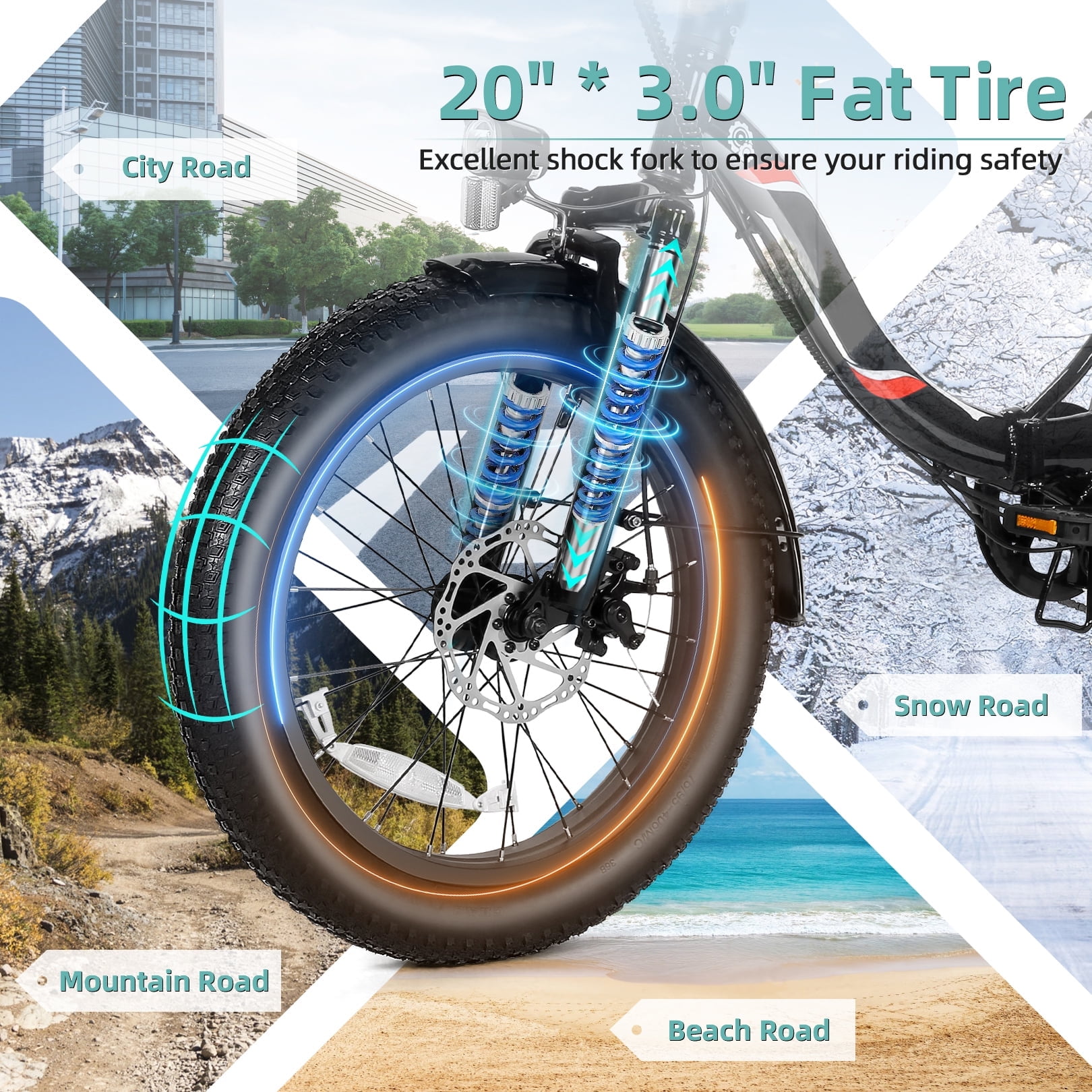 Elifine 500W Foldable Electric Bike, 20" x 3.0" Fat Tire Electric Bicycle Max. 19.8mph Commuter Ebike, 48V 10.4Ah Removable Battery UL 2849 with 5 Riding Modes Electric Bike for Men Women Senior
