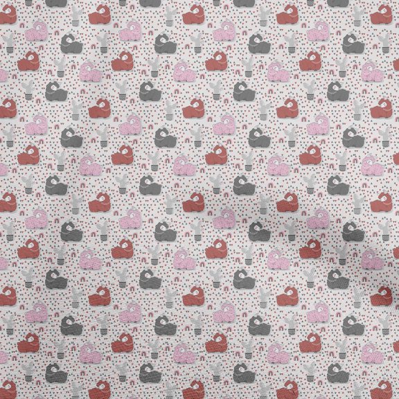 oneOone Georgette Viscose Dark Peach Fabric Asian Kaawaii Llama With Cactus Sewing Material Print Fabric By The Yard 42 Inch Wide