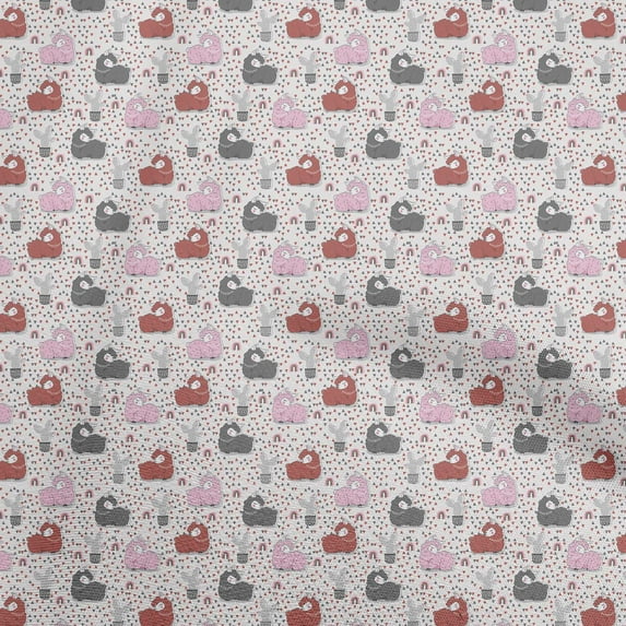 oneOone Cotton Jersey Dark Peach Fabric Asian Kaawaii Llama With Cactus Quilting Supplies Print Sewing Fabric By The Yard 58 Inch Wide