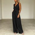 thumbnail image 7 of ClodeEU Women's V Neck Sleeveless Top and Elastic Waist Drawstring Wide Leg Pants Set with Pockets ,Casual Two Piece Outfit Black,Women's Plus L, 7 of 7