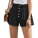 thumbnail image 1 of Pantalones cortos casuales para mujer, fruncidos, elásticos, cintura alta, cómodos botones, pierna ancha, color puro, línea A, pantalones cortos holgados, 1 of 6