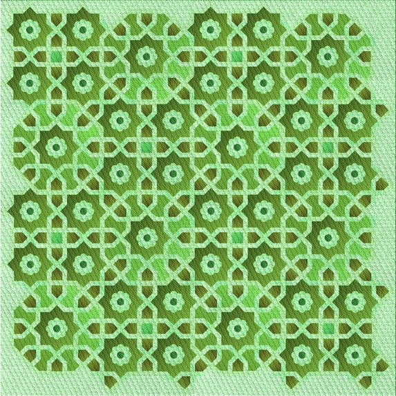 Ahgly Company Indoor Square Patterned Dark Lime Green Area Rugs, 6' Square