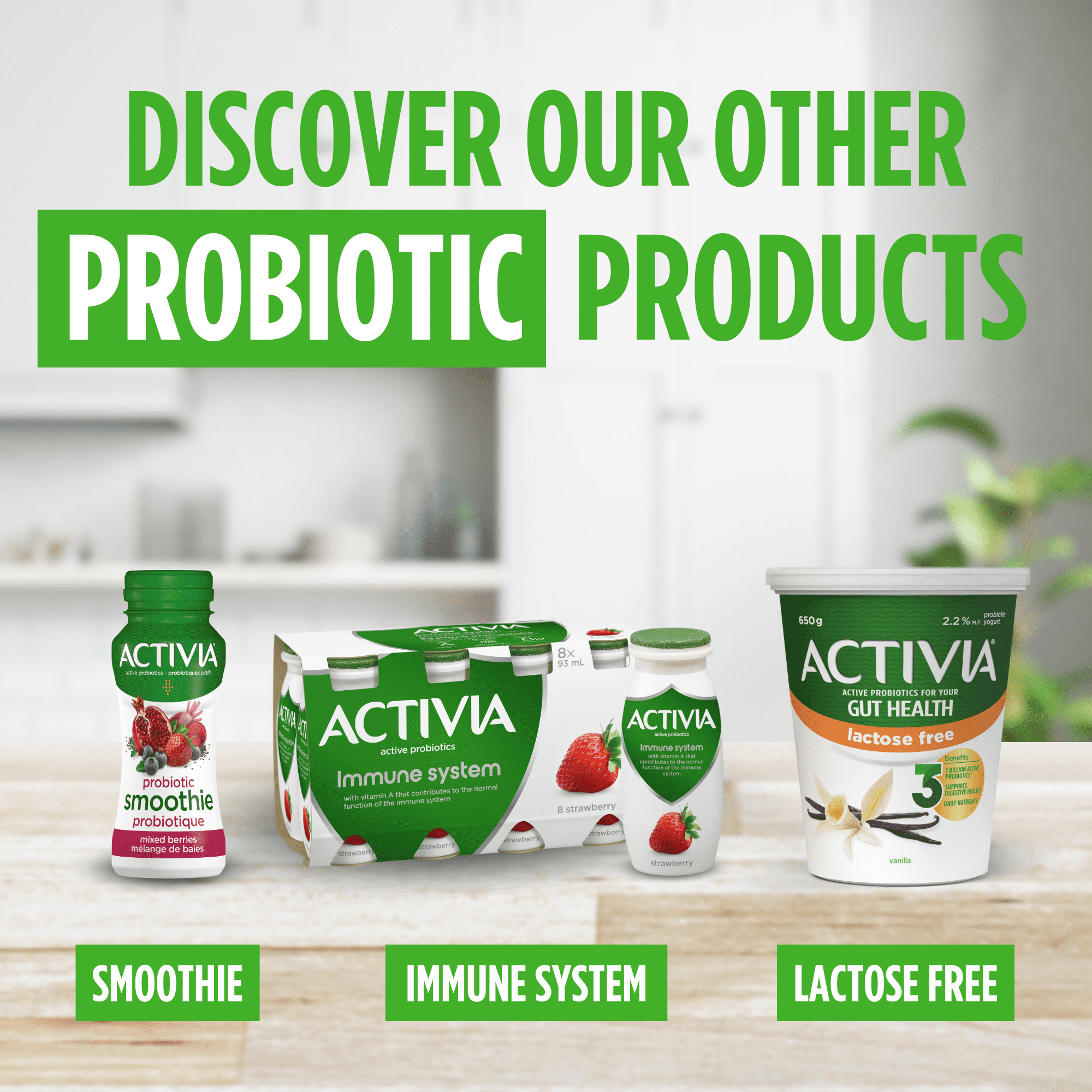 Activia Probiotic Yogurt, Strawberry/Vanilla, 8 x 100 g