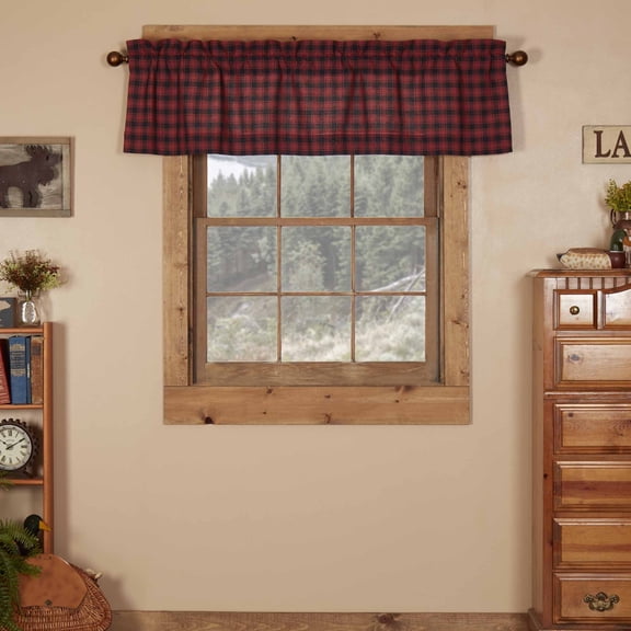 VHC Brands Rustic & Lodge Kitchen Window Curtains-Cumberland Bedding Accessory, Valance 16x60, Chili Pepper Red