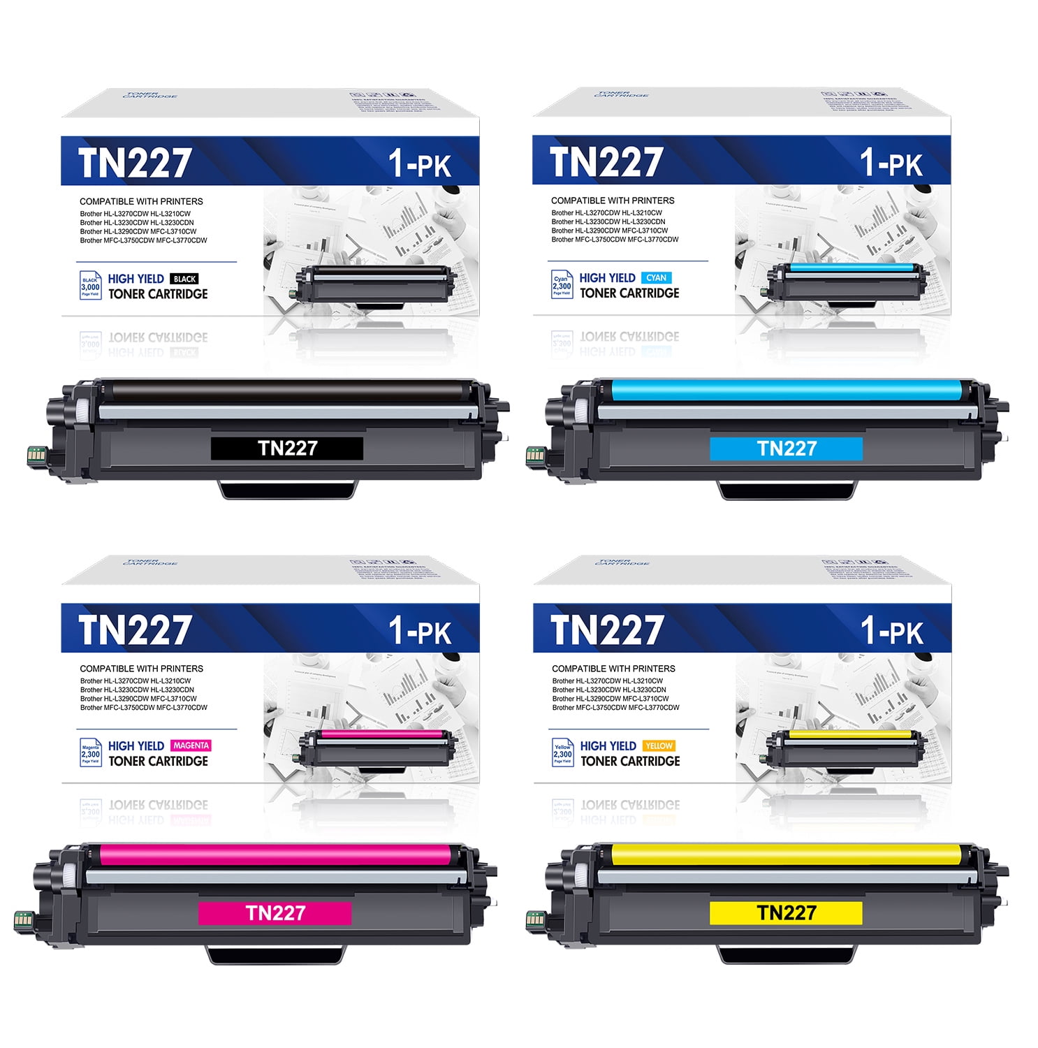 TN227 High Yield Compatible Toner Cartridge Replacement TN-227 TN-223 for HL-L3270CDW MFC-L3750CDW HL-L3210CW HL-L3230CDW MFC-L3710CW HL-L3230CDN MFC-L3710CW (4 Pack) - Walmart.com