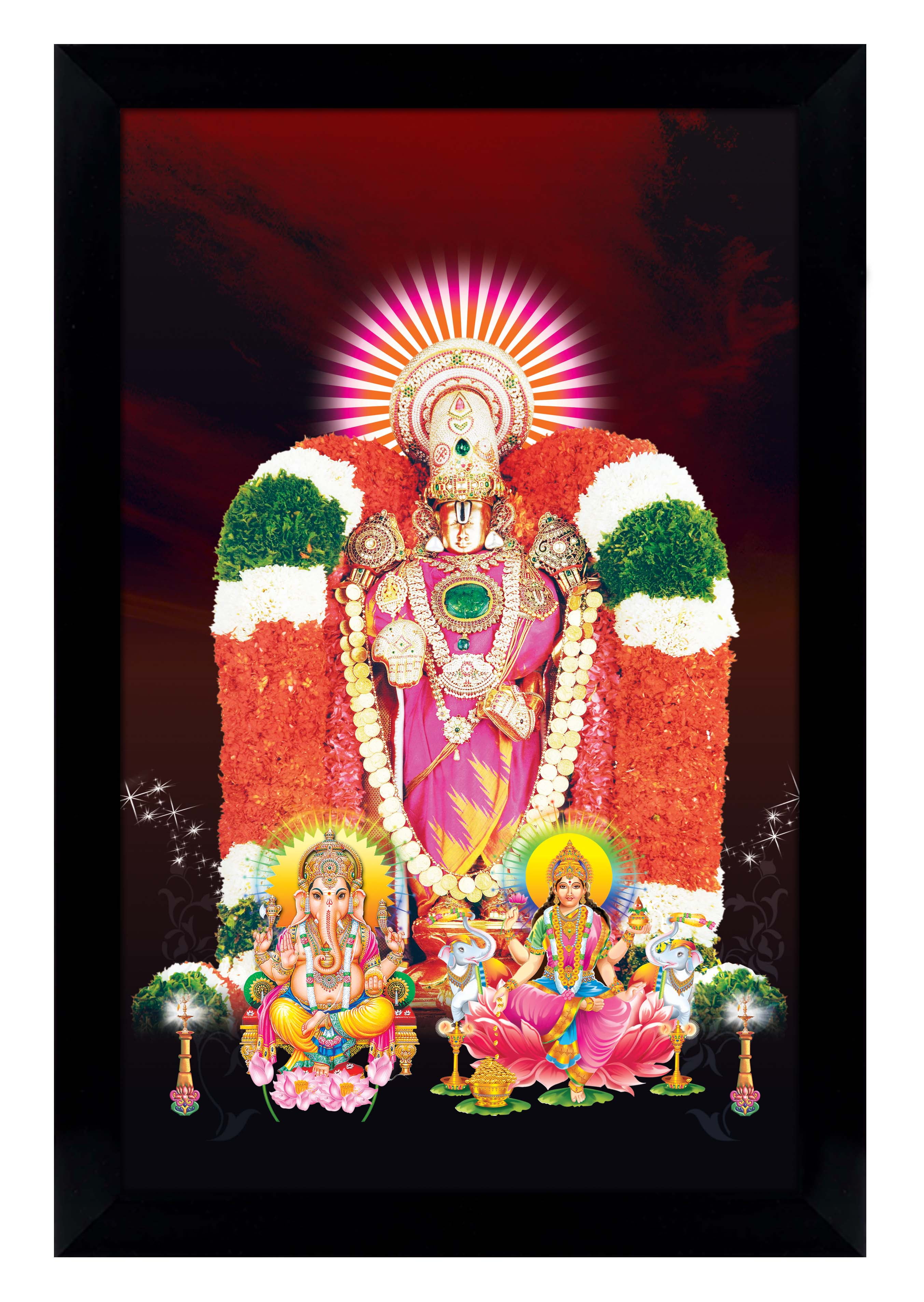 Buy IBA Indianbeautifulart Lord Ventkteshwara With Goddess Lakshmi Poster With Frame Hindu God