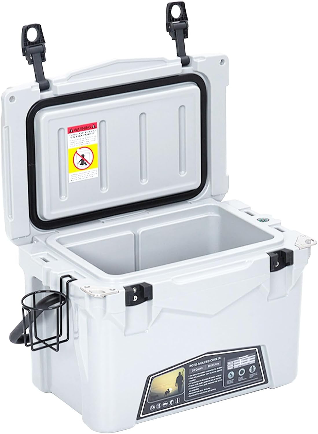 Acekid Hard Cooler 20 QT Rotomolded Portable Ice Chest 5-Day Ice Retention Cup Holder Bottle Openers Heavy Duty I