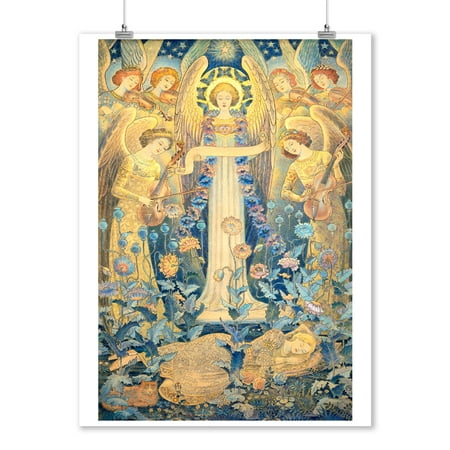 - Angels Playing to Sleeping Girl Vintage Poster (artist: AG) (9x12 Art Print, Wall Decor Travel Poster)