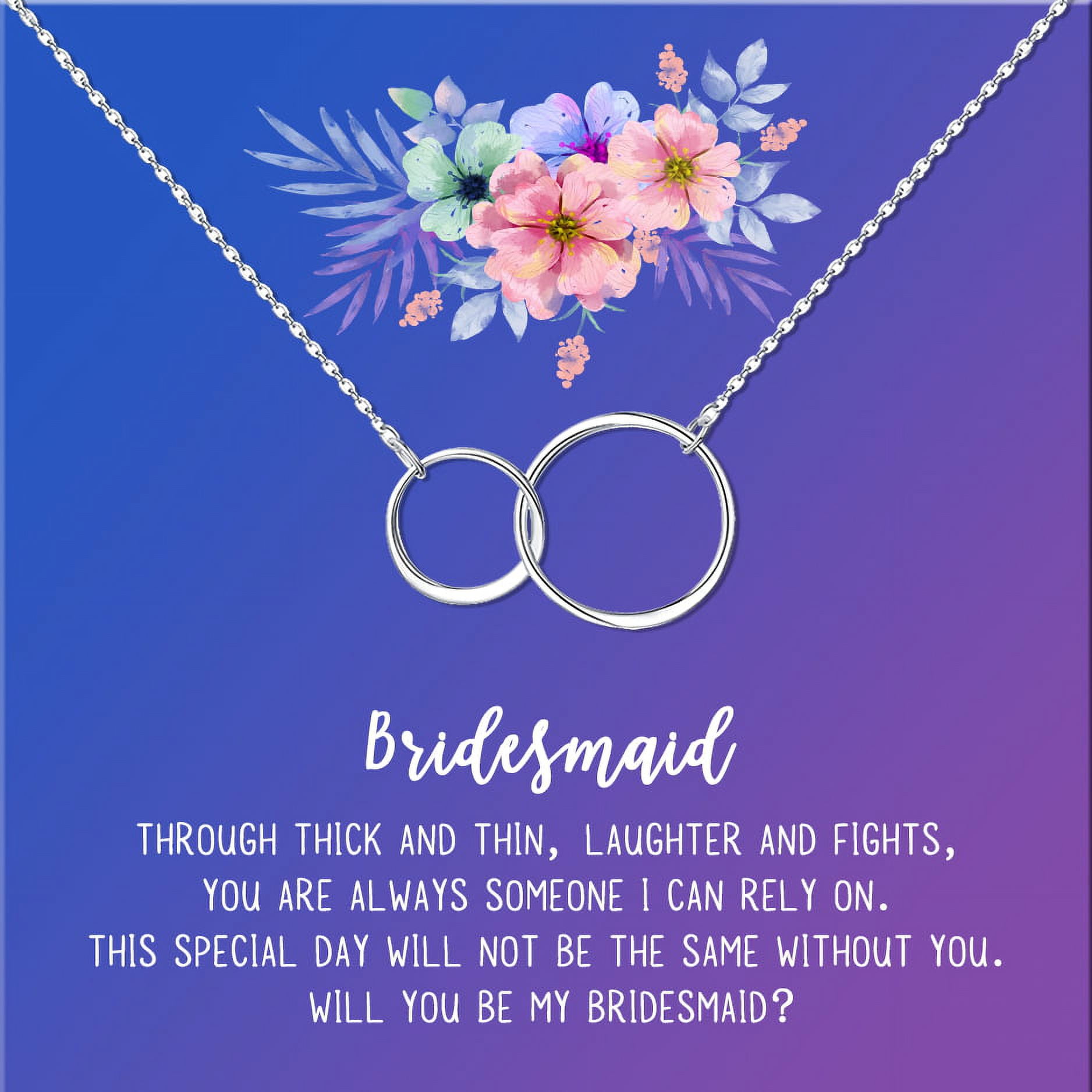 Anavia Bridesmaid Proposal Necklace, Will You Be My Bridesmaid, Bridal Party Gift Card Jewelry Necklace-[Silver Infinity Double Ring, Blue-Purple Gift Card]