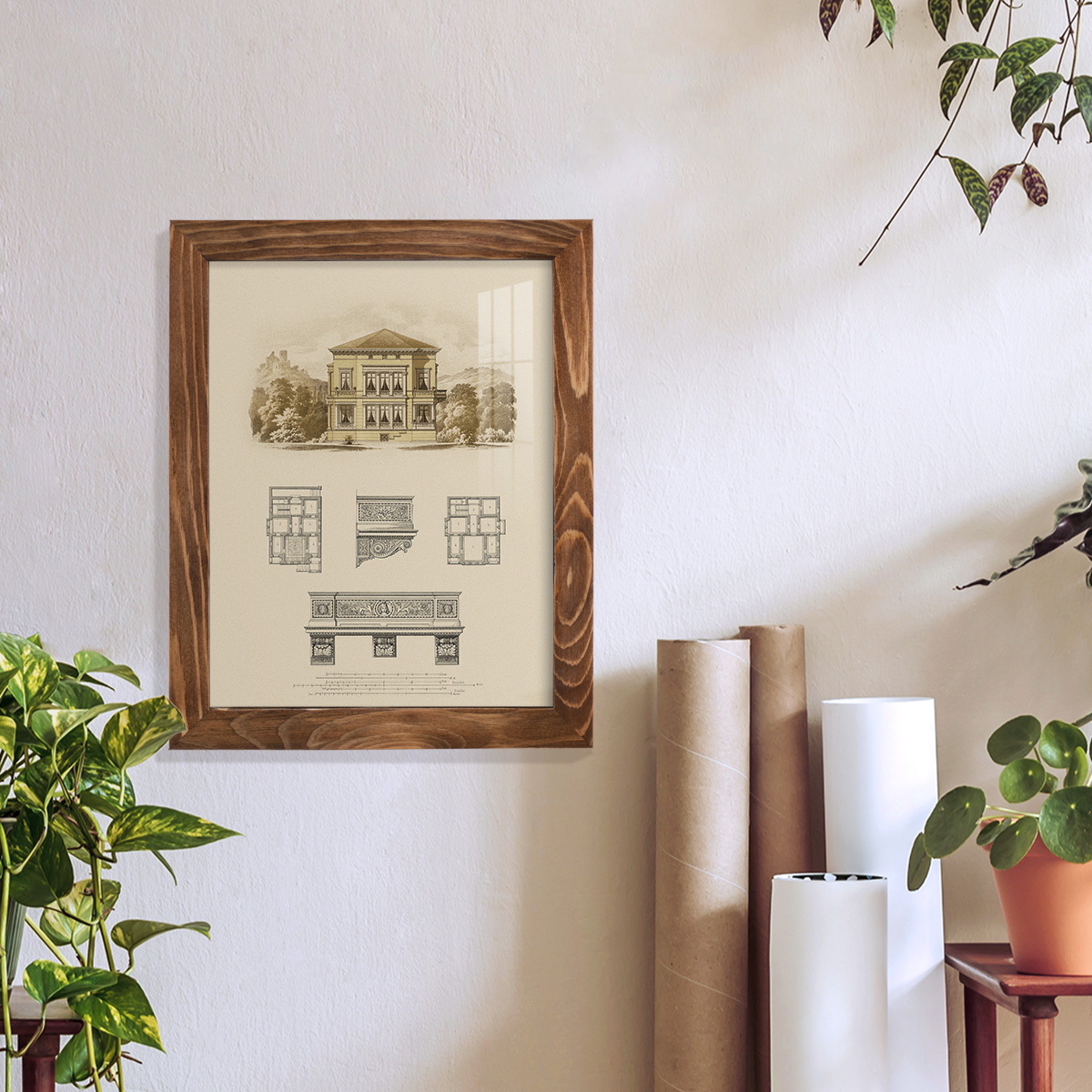 Estate and Plan I -Framed Print w/glass-Walnut