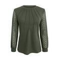 thumbnail image 4 of Jewelreauty Womens Lace Long Sleeve T-Shirts Solid Color Round Neck Tunic Shirts Casual Cozy Pullover Tops (XL, Army Green), 4 of 8