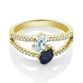 thumbnail image 3 of Gem Stone King 18K Yellow Gold Plated Silver Aquamarine and Sapphire Two Stone Ring for Women | 1.39 Cttw | Gemstone Birthstone | Wedding Engagement Anniversary Promise Ring for Women | Size 8, 3 of 5