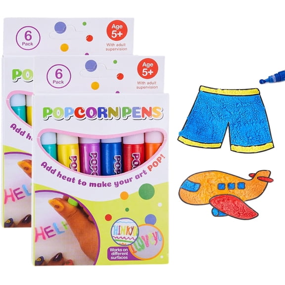 Marcadores Puffy Markers, Puffy Paint Pen, Magic Pop Corn Color Pen Set, 6 Color