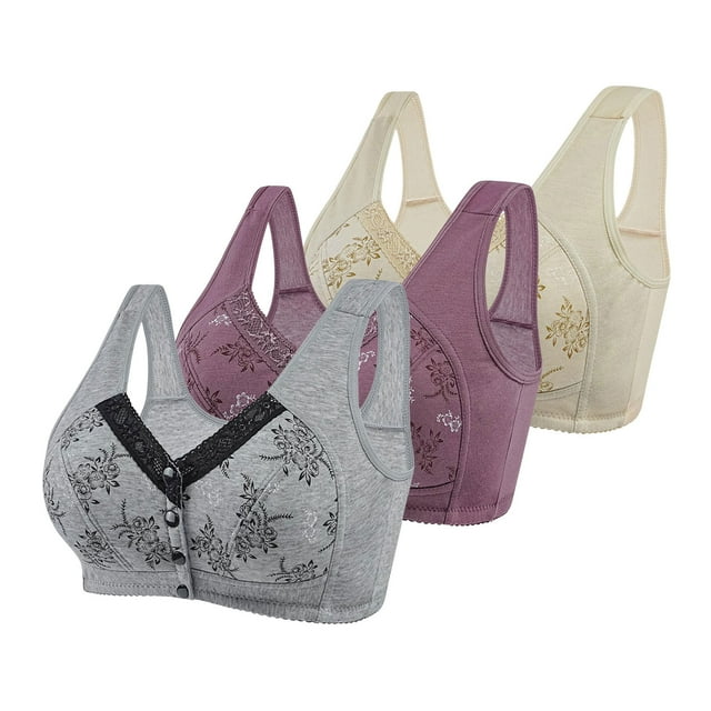 Posijego 3 Pack Womens Front Closure Bra Plus Size Wireless Everyday Bra No Underwire Full Coverage Bra for Women