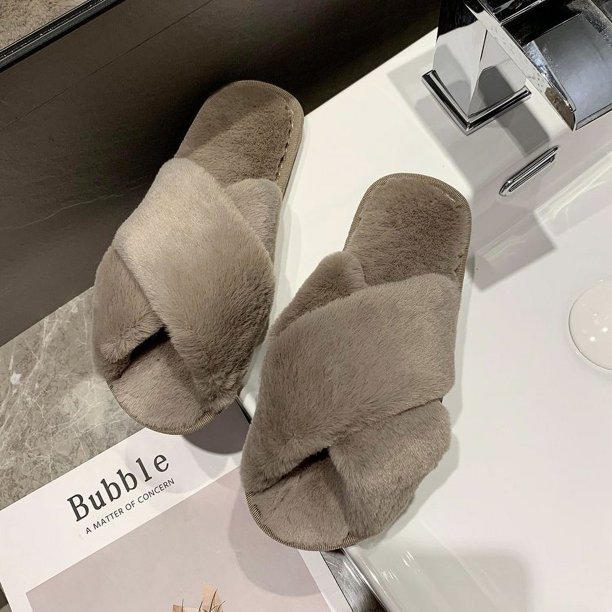 Pantuflas mullidas de gran tamaño para mujer, otoño e invierno, suela plana, para uso en interiores y exteriores