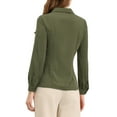 thumbnail image 3 of CURVOSPORT Women's Button Down Shirt Peter Pan Collar Long Sleeve Princess Line Blouse S Army Green, 3 of 7