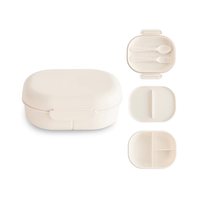 Lonchera mushie Kids Bento con 3 Compartimentos y Utensilios Marfil