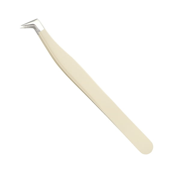 Unique Bargains 1 Pc Women Seven-character Eyelash Extension Tweezers for Vacation Beige Stainless Steel