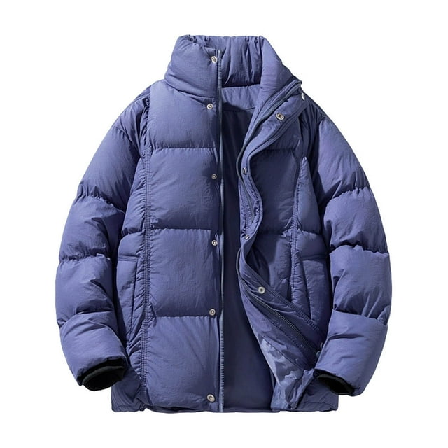 Men's Cardigan Jacket with StandUp Collar and Zipper Closure, Solid Color