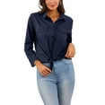 thumbnail image 4 of Sexy Dance Long Sleeve T Shirt for Women Casual Button Down Tunic Shirt Oversize Office OL Work ​Tops Blouse Lapels Collar Shirt, 4 of 5