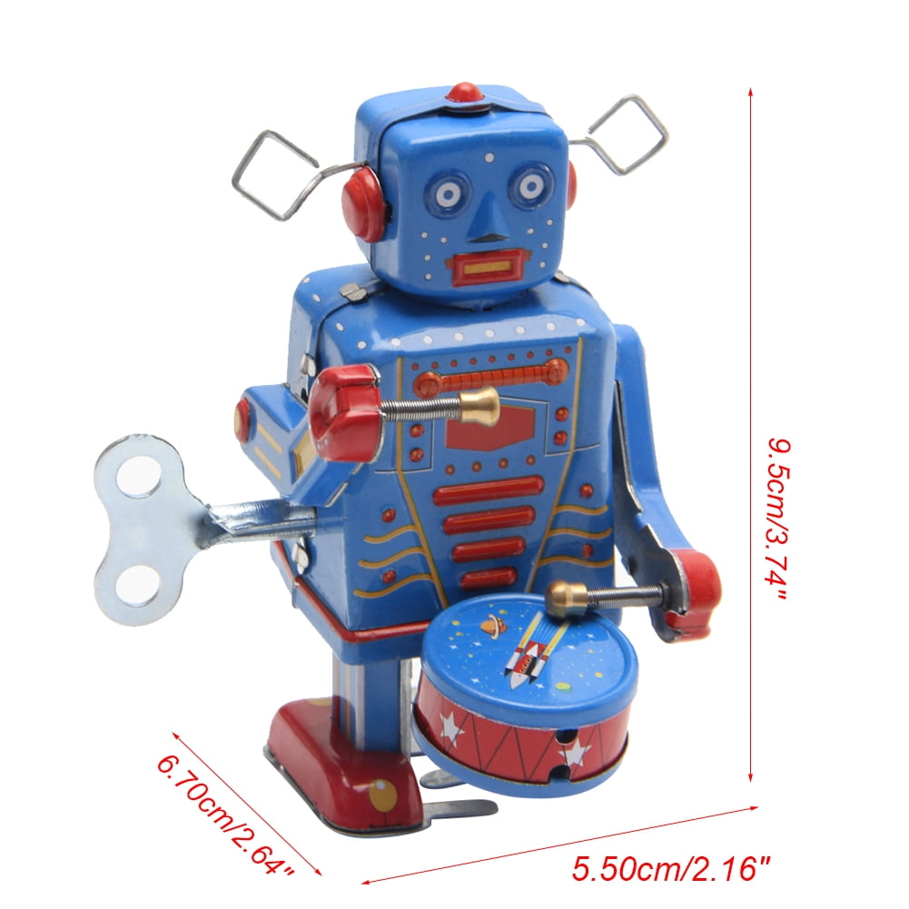 Retro Clockwork Wind Up Metal Walking Robot Toy Vintage