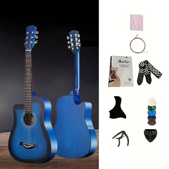 38 Inch Acoustic Guitar For Beginner,Full Steel Guitars Kit with Extra Strings,Strap, Picks, Capo, For Travel Adults & Players, Basswood, Classical Design