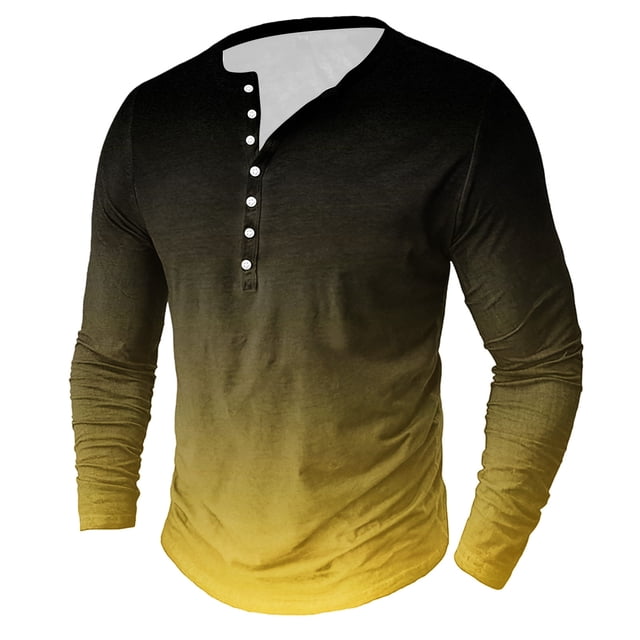 Men's Printing Button Casual Long Sleeve Round-Neck Blouses Shirts RXIRUCGD Jaune, Taille: m