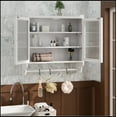 thumbnail image 2 of 24.8"Glass Door Vintage Double Door Wall Cabinet with Three Tiers of Storage with Towel Rack, for Bathroom, Kitchen,Dining Room, White Washed, 2 of 12