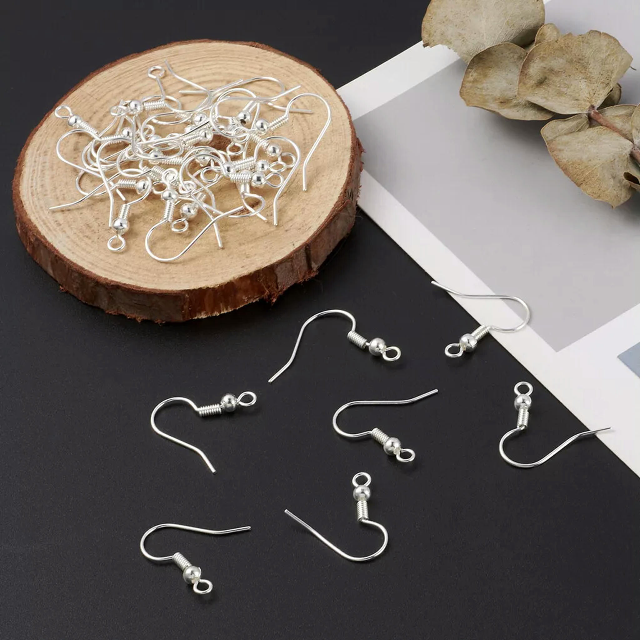 U8MO 2000 Silver Tone Brass Earring Hooks Ball End Hang Loop Earwire Nickel Free 19mm