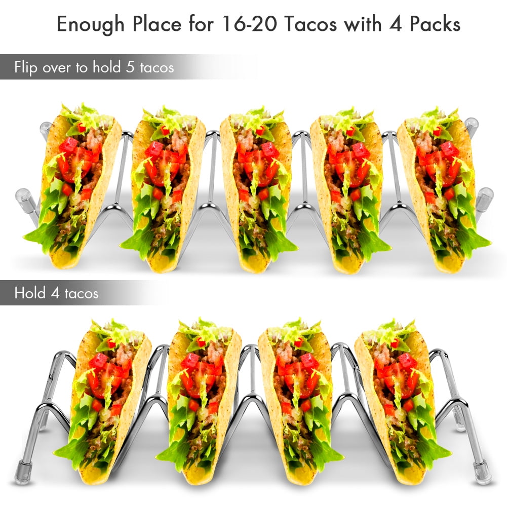 RuiJiao Stainless Steel Taco Holder Stand – Holds 4 Tacos Each Oven Grill Safe Dishwasher Safe Metal Taco Tray Hard Soft Shells Taco Bar Serving Rack - View #7