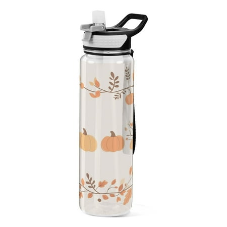 

32oz Transparent Sports Water Bottle with Straw BPA Free Tritan for Kids Adults Outdoor School Gym Fitness Autumn Borders Collection