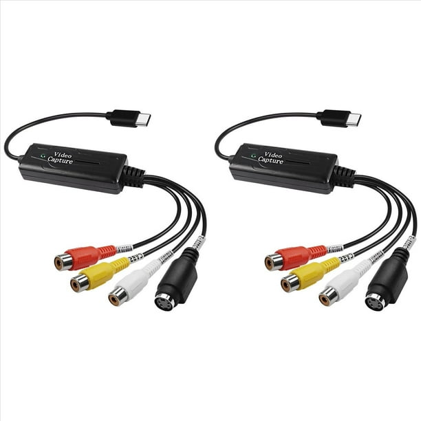 2X Convertidor AV A USB C Adaptador de Tarjeta de Captura de Vídeo 1 Canal AV NTSC PAL Video S Video/Convertidor Compuesto A USB
