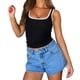 thumbnail image 1 of Camiseta de Tirantes Finos Ajustada con Cuello Cuadrado y Canalé de Verano para Mujer, Color Negro, Talla M, 1 of 10
