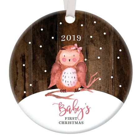 Baby Girl First Christmas Ornament 2019, Baby's 1st Christmas Owl Porcelain Ceramic Ornament, 3