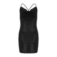 thumbnail image 7 of TXGREN Dresses for Women Women's Square Neck Bodice Dress Sequin Glitter Spaghetti Strap Sleeveless Backless Bodycon Mini Dresses Womens Summer Dresses Black+M, 7 of 7