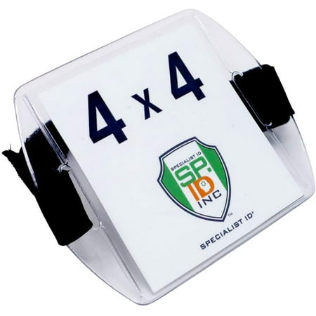 Large Armband Vaccination Card Holder - 4x4 Immunization Record Badge Holder with Adjustable Arm Band & Clear Vinyl Plastic Sleeve for XL I'd Name Tag by Specialist ID (Black)