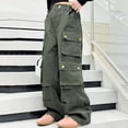 thumbnail image 5 of Otqutp Girl's Elastic High Waist Cargo Pants Y2k Wide Leg Sweatpants Loose Baggy Pants Teen Girl School Trendy Plus Size Clothes, 5 of 9