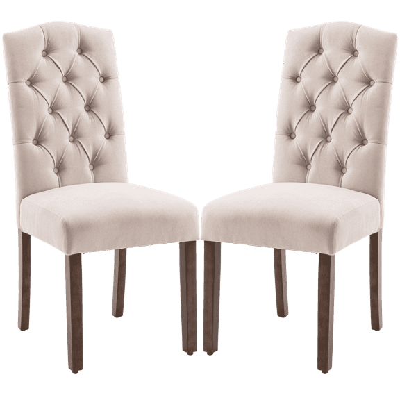 Dining Chairs Modern Upholstered Set of 2 Fabric Dining Chairs with Wood Legs, Beige