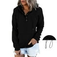 thumbnail image 2 of XMMSWDLA Women's Button Crop Sweatshirt Long Sleeve Stand Collar Drawstring Casual Pullover Top Womens Sweatshirt Womens Sweatshirt Black L, 2 of 8