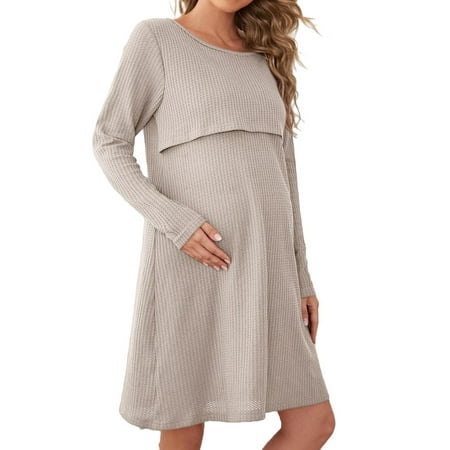 

Casual Plain Sleepshirts Round Neck Sleeve Long Sleeve Maternity