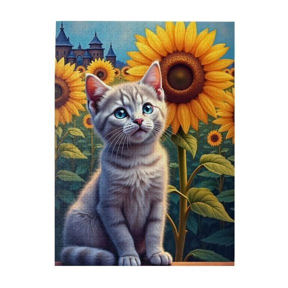 500 Piece Jigsaw Puzzle For Adults Kitten In Sunflower Field Challenging & Fun Adult Puzzle Unique Artwork Great Gift Idea Home Decor