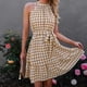 thumbnail image 1 of Vestido a cuadros sin mangas con cuello halter, vestido corto a cuadros con cuello halter sin mangas para mujer Vestido a cuadros con volantes y cuello halter Diseño de vanguardia, 1 of 6