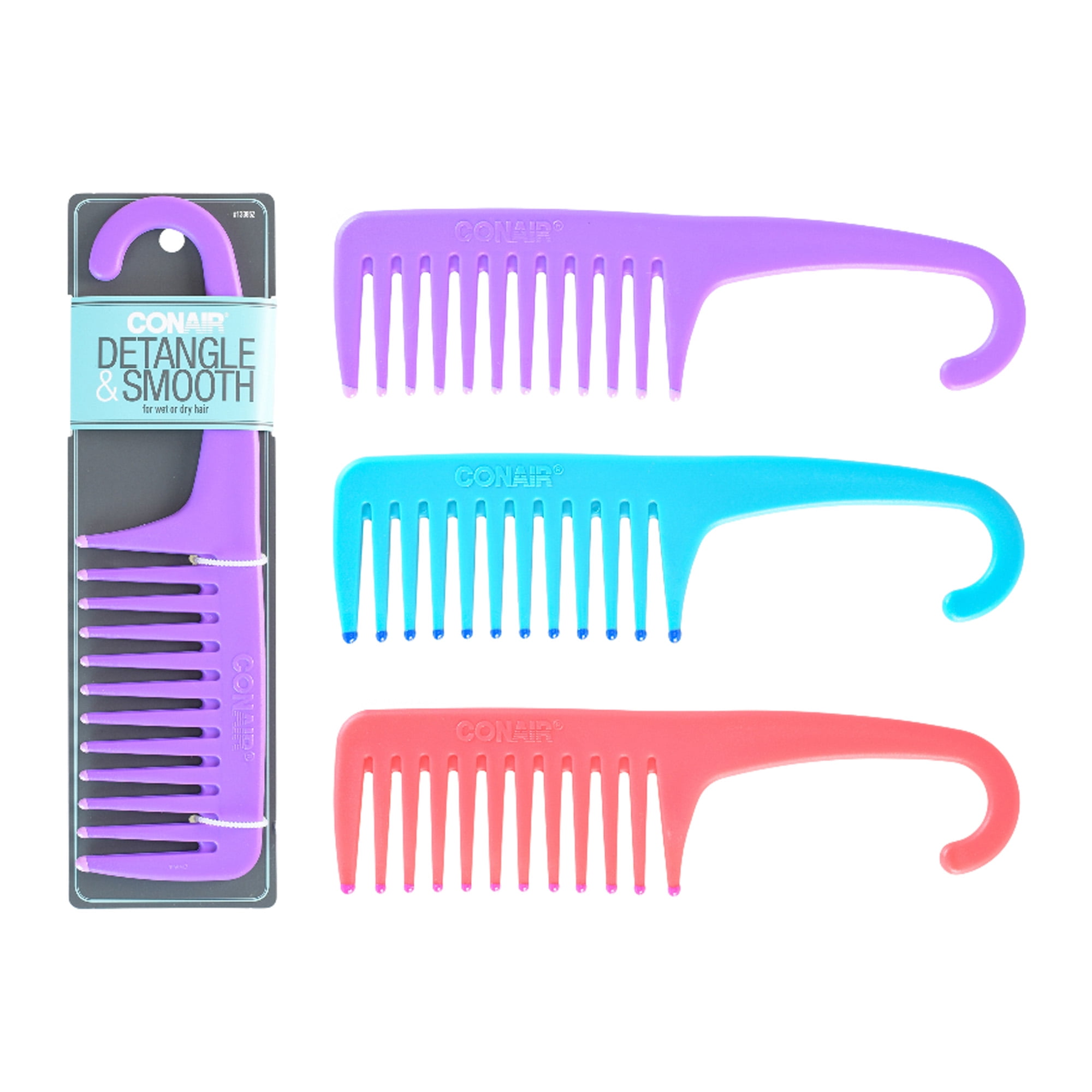 Conair Hanging Shower Comb for Detangling Wet Hair Right After Shampoo &  Conditioning Treatment, Sustainable Plastic with Easy Grip in Turquoise,  Purple or Coral (Colors Vary), 1ct 