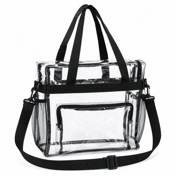 Kabuer Black Clear Stadium Bag Clear Summer Beach Bag Transparent Tote Bag for Women and Men