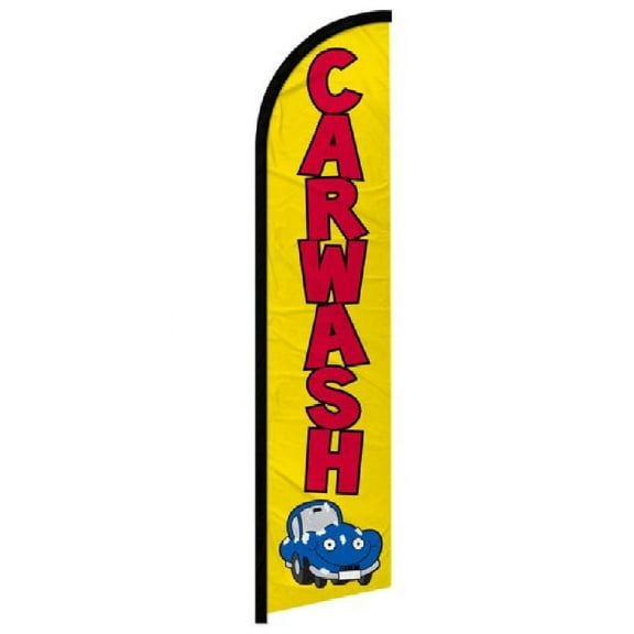 OnPoint Wares | Car Wash (Yellow) Windless Banner Flag | Advertising Flag/Business Flags | 11.5ft x 2.5ft
