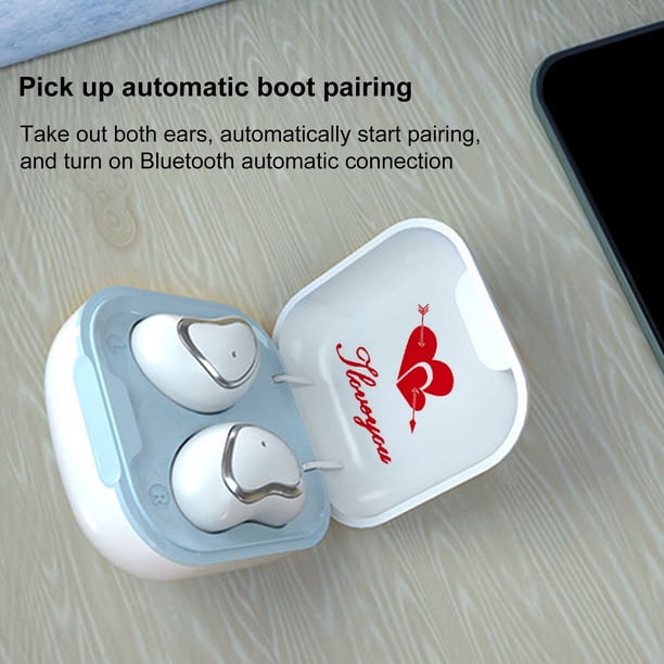 Auriculares inalámbricos TWS Bluetooth 5.1 del Día de San Valentín, versión con corazón de pegatina, auriculares inalámbricos semi-in-ear negros de tecnología TWS para deportes