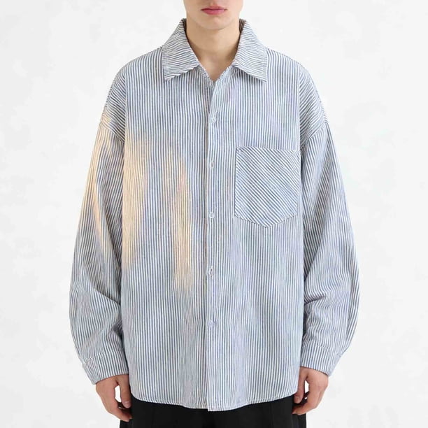 Ceisia Men's Oversize Striped Gradient-Print Long-Sleeve Button-Down Shirt for Spring/Summer Casual Gift