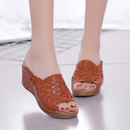 

Yedhsi Casual Shoes Women s Fashion Casual Hollow Out High Heels Thick Platforms Shoes Slippers