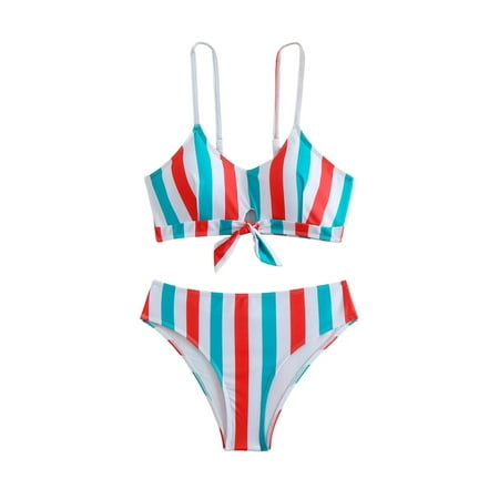 FULORRNIE 2025 Women s Solid Color Camisole Triangle Bikini Set: Strapless Design & Bow Decoration  Blue  S